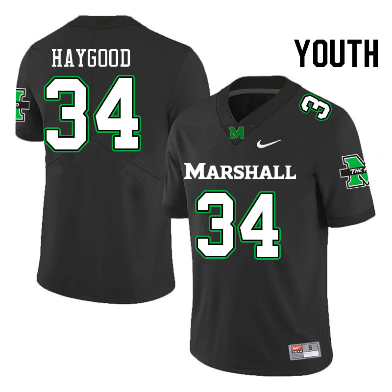 Youth #34 Mathis Haygood Marshall Thundering Herd College Football Jerseys Stitched Sale-Black